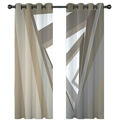 Homxi Blickdichter Vorhang Balkon 2er Set,2 x 132W x 160H cm,Vorhänge Blickdicht Schlafzimmer Grau Khaki Geometriemuster Gardinen mit Ösen