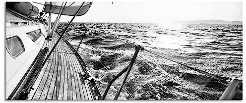 Pixxprint Glasbild Panorama, Wandbild aus Echtglas, Segelboot im Meer, 100x40 cm, inkl. Aufhängung und Abstandshalter