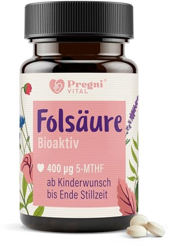 PregniVITAL Folsäure 400µg - L-5-MTHF Folsäure Kinderwunsch und Schwangerschaft* - hochdosiert, optimal bioverfügbar - 120 Tabletten