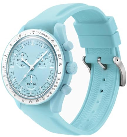 Bracelet de montre de sport en silicone pour homme - 20 mm - Bracelet de rechange pour Speedmaster/Rolex/Seiko Mission to the Moon/Mercury, bleu poudré