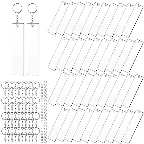 INTCHE 120 PièCes Rectangle Acrylique Porte-CléS Blanc Transparent Acrylique Porte-CléS Blanc