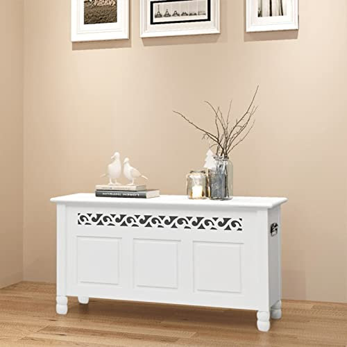 Homgoday Barockstil Aufbewahrungsbank mit großem Stauraum - MDF Weiß - 96 x 32 x 51 cm - ideal für Wohnzimmer und Schlafzimmer Model242646
