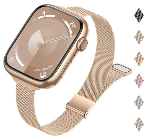 Yoohoo Slim Bracelet Compatible with Apple Watch Strap 38 mm 40mm 41mm 42mm for Women, Magnetic Metal Stainless Steel Bracelet for iWatch SE Series 10 9 8 7 6 5 4 3 2 1