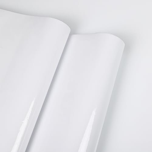 TANONE Papel de contacto blanco brillante para encimeras, 17.7 x 118 pulgadas, papel tapiz blanco para despegar y pegar para gabinetes, película de vinilo impermeable extraíble autoadhesiva para mesa