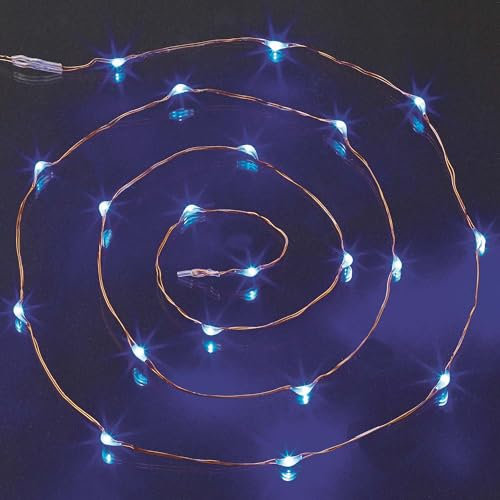hellum 2er Set LED-Lichterkette auf Kupferdraht, 20 blaue LEDs, beleuchtete Länge 95cm, Tauperlen, Silberkabel, batteriebetrieben (2×AA, nicht inkl.), Dekoration, für Innen, Lichterketten 570724