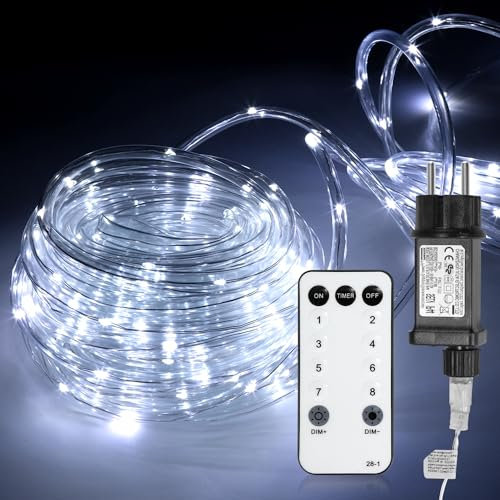 Jopassy 20M LED Tube Lumière lumineux, LED Tubes lumineux Extérieur et Intérieure,Étanche IP65 Ruban LED lumineux avec Télécommande,220 V éclairage Pour Fête de Noël, Les Jardins - Blanc Froid
