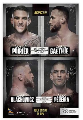 MAHWER Boxing – UFC 291 Dustin Poirier Vs. Justin Gaethje 2 2023 Kampfposter auf Leinwand, Wandkunst, Dekordruck, Bild Gemälde für Wohnzimmer, Schlafzimmer, Dekoration, ungerahmt, 30 x 45 cm