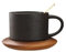 KAYNO Tasse à café en céramique de luxe européenne légère de 300ml avec base en bois, ensemble de tasses noires mates avec cuillère, tasse de café simple