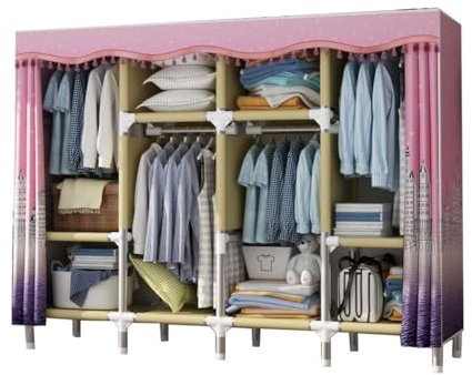 Placard en Tissu avec Rideau de Porte et cloison Porte-vêtements Multifonctionnel avec Plusieurs Plates-Formes, Grande Armoire pour Chambre à Coucher, Bureau et Salon 208 * 45 * 170CM