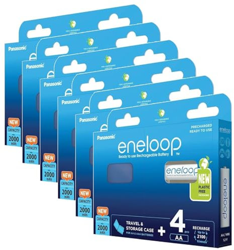 Eneloop Lot de 6 x 4 Piles Rechargeables Ni-MH Mignon AA 2000mAh + Boite de Rangement