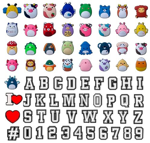 Rebanky 72 Stück Buchstaben Nummern Schuh Charms Cartoon Tiere Schuh Anstecker Dekoration PVC Schuhanstecker Niedliche Schuhe Deko Verschiedene Form Schuhanhänger Clogs für Kinder Erwachsene Armbänder