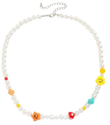 LHJHZDJC Halskette Mode Bunte Acryl Perlenkette Für Männer Und Frauen Handgemachtes Halsband Mit Smiley Gesicht Schmuck 2023 Schmuck Geschenke