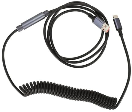 Beufee Coiled Keyboard Cable for Gaming Custom Keyboard, Double-Sleeved Coiled USB C Cable USB Type C To a