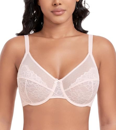 DotVol Soutien-Gorge pour Femmes Mince et léger Perspective Lace Confort Quotidien Rose 95D