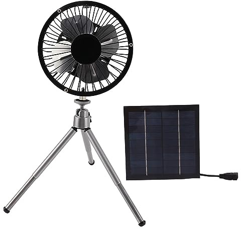 Solarbetriebener Ventilator, 20 W Campingventilator mit Solarpanel, 13 cm USB Ventilator und Halterung, Solarventilator für Draußen, Picknick, Grillen