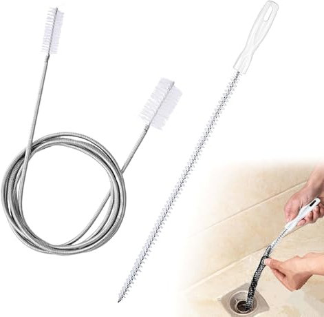 2PCS Drain Cleaner Tool Stainless Steel Plug Unblocker Tool Silver Wire Pipe Brush Double Sided Nylon Pipe Cleaner Brush with Sink Unblocker Tool Drain Brush for Kitchen Sink Wash Basin