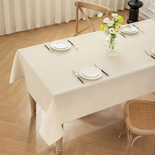 Moonooda Tischdecke Beige Waschbar, 140X180cm Tischdecken Tischtuch aus Polyester, Leicht wasserabweisend mit Lotuseffekt, Dauerhaft Kratzfest für Haus, Hochzeiten, Party