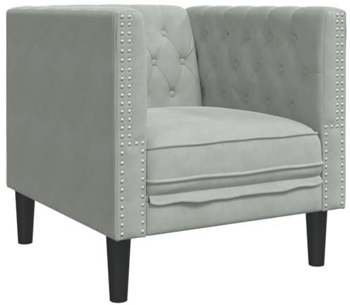 vidaXL Chesterfield Sessel, Loungesessel mit Knopfheftung, Polstersessel Relaxsessel für Wohnzimmer, Clubsessel Cocktailsessel Sofa, Hellgrau Samt