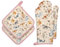 Arquiel Ofenhandschuh und Topflappen 4er Set, 100% Baumwolle Kochhandschuhe, Hitzebeständiger Küchenhandschuh Zum Kochen Backen Grillen Geschenk, Cartoon-Katze