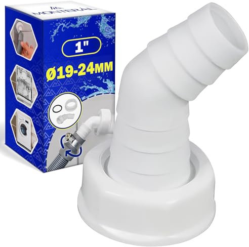 Empalme 45° para Tubo Desague Lavadora y Lavavajillas para Manguera Desagüe con Entrada Ø 19-24 mm Adecuado para Sifón con Rosca Exterior de 1” - Garantía de 10 Años - MONTERAL