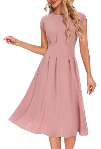 Wedtrend Frühlingskleid Damen 1950s Cocktaikleid Ballkleid Lang Kleid Festlich Damen mit Taschen Vintage A Linie Abendkleid RWTP30012DustyRoseS