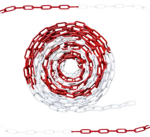 Ferropro 10m Absperrkette 6mm inkl Notglied&Karabiner aus verzinktem Stahl – Rot/Weiß, korrosionsbeständig, hohe Sichtbarkeit, stabil & langlebig – ideal für Absperrungen von Parkplätzen und Flächen