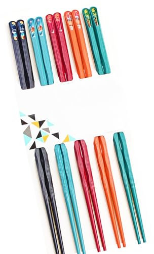 5 Pairs Fibreglass Chopsticks Set, Reusable Non-Slip Chopsticks, Colorful Gift Set with Different Asian Pattern Heat Resistant Dishwasher Safe - Colourful Glass Fibre