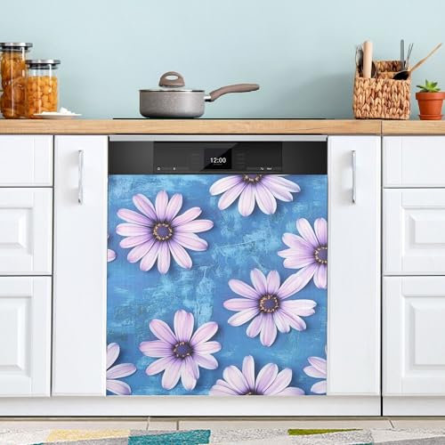 Art Osteospermum - Copri calamita per lavastoviglie, adesivo per pulire lo sporco, decorazione per frigorifero, 58 x 66 cm, colore: blu