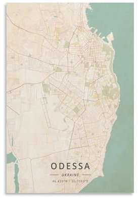 LZTEN Odessa Ukraine-Karten-Poster, Vintage-Druck, Poster für Zimmer, Ästhetik, Leinwand, Wandkunst, Poster und Druck, ungerahmt, 50 x 75 cm