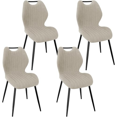 WAFTING Esszimmerstühle 4er Set, Gepolsterter Stuhl aus Stoff, Khaki | Hohe Rückenlehne, Schwarz Lackierte Metallfüße, für Esszimmer, Schlafzimmer und Empfang