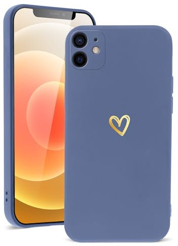 Vauki Hülle für iPhone 12, Süß Herz Muster Silikon TPU Weich Handyhülle für iPhone 12, Ultra Dünn Stoßfeste Kratzfeste Case für Mädchen Frauen Rundumschutz Schutzhülle, Blau