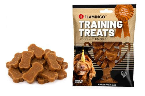 Friandises pour Chien – Os de Dressage au Poulet – Snack d'entraînement – Bouchées faciles à Donner – 100 g – Fabriqué en Europe – Flamingo