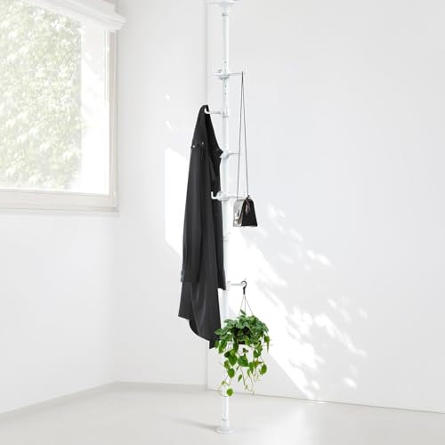 DAKEPOLE Porte-manteau réglable de 140 cm à 310 cm avec 12 crochets pour suspendre manteau, veste, chapeau, écharpe, convient pour salon, balcon, cuisine - Blanc