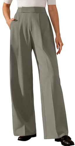 Arach&Cloz Women's Wide Leg Pants Wrinkle-Free Pleated Business Casual Work Dress Pant Trousers Slacks with Pockets Regular Length Mocha XL