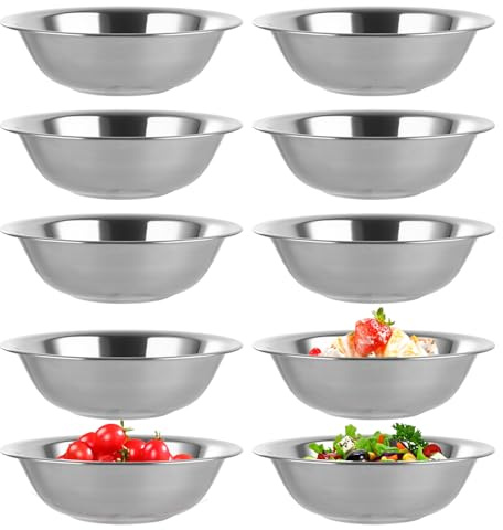 YAYODS 10pcs Stainless Steel Mixing Bowls Set, 18cm Silver Kitchen Bowls, Durable Metal Bowls for Cooking, Baking, Food Prep & Serving, 720ml