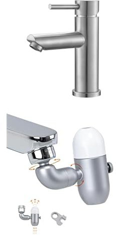 Conjunto Ibergrif: Grifo de Lavabo Monomando en Acero Inoxidable + Aireador Giratorio 360° con 4 Modos, Filtro Antical y Extensión de Latón – Instalación Fácil para Baño