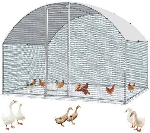 LEADZM Hühnerstall, 3x2x2 m freilaufgehege hühner, 6 m² Großes Hühnergehege mit Wasserdichtetem PE, aus verzinktem Stahl, Kuppel
