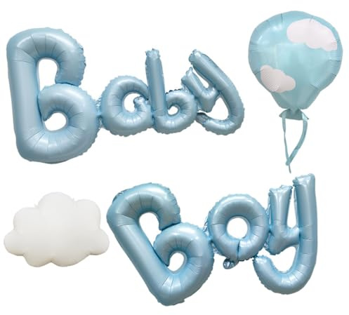 Gleemix Baby Boy Deko Luftballons Blau, 4 Stück Baby Shower Deko Folienballon, Babyparty Deko Junge, Its a Boy, Baby Boy Luftballon für Gender Reveal, Babyparty