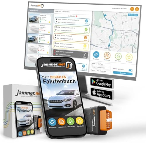 Jammer.net - Digitales Fahrtenbuch, finanzamtkonform: GPSauge OBD-Stecker, inkl. Jahreslizenz, Portalzugang am PC & mobiler App. Für alle Fahrzeuge geeignet. Kein Vertrag! (Basispaket)