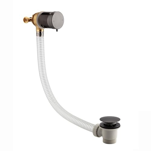 ENKI W93 Bath Filler Waste, Gunmetal, Pop Up | Pop-Up Click Clack, Overflow, Pop Up Plug, Easy Clean, Bathroom