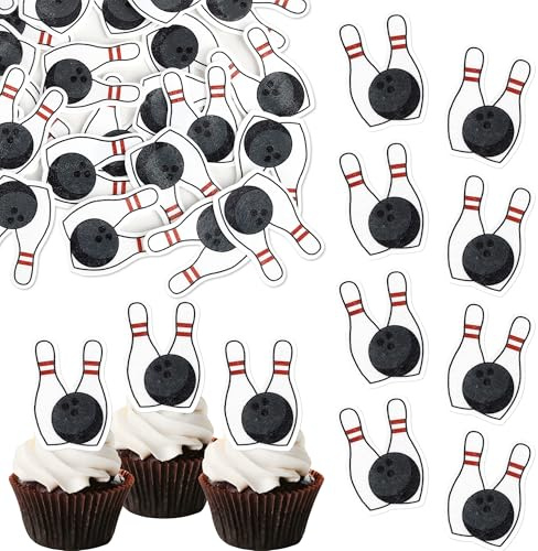 48 Packung Essbare Bowling Cupcake Topper Bowlingbahn Theme Geburtstagsfeier Kuchendekorationen für Babyparty und Kindergeburtstagsfeier Dekorationen