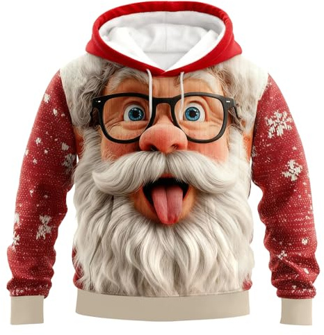 Weihnachts Hoodie Herren Lustige Ugly Weihnachtspullover Reindeer Schneemann 3D Druck Weihnachtspulli Funny Christmas Kapuzenpullover Sweater Mit Tasche Weihnachtsmotiv Sweatshirt Weihnachtsoutfit
