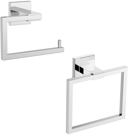 YACVCL 2 Pcs Towel Holder & Toilet Paper Holder Chrome | Bathroom Hardware Set Stainless Steel Hand Towel Ring Bar Wall Mounted Towel Hanger Tissue Roll Holder for Kitchen Lavatory