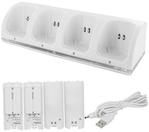 Caricabatterie Stazione di ricarica a porte multiple 4 in 1 con 4 pacchi batteria ricaricabili e cavo USB per telecomando Wii e Wii U (controller non inclusi) Pacchetto ricaricabile