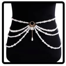 Clataly Mehrschichtige Taillenkette mit Kunstperlen, runder Quasten-Anhänger, Körperkette für Damen