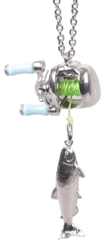 Kelisdi Fishing Themed Miniature Reel Ornament Metal Miniature Reel Pendant Necklace Unique Fishermen Adjustable Length Neckchain