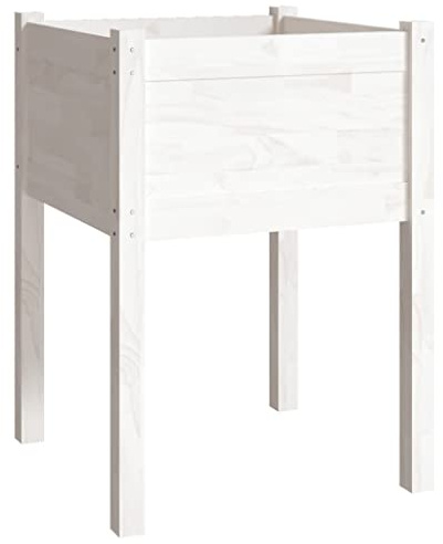 Foknhdi Jardinière surélevée pour entretien du bois 50 x 50 x 70 cm en pin massif blanc résistant aux intempéries, pour jardin, balcon, terrasse ou orangerie intérieure, pot de fleurs peu encombrant
