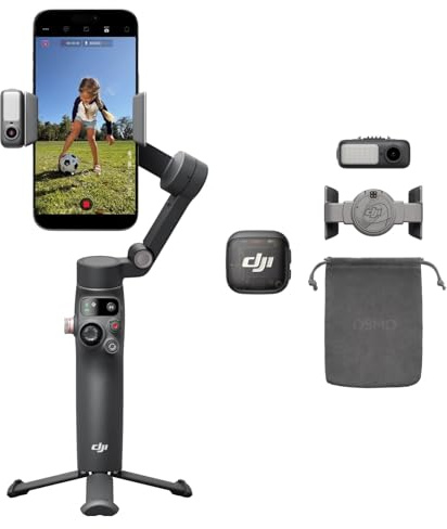DJI Osmo Mobile 8 + Mic 3, Gimbal-Stabilisator für Smartphones, KI-Native-Tracking mit Audio und Beleuchtung, Funkmikrofon, aktive Geräuschunterdrückung, 32-Bit-Float, Vlog