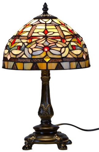 Tiffany-Stil Lampe|Tischlampe Buntglas 'Oriental 25' ca. 25x41cm | Tiffanylampe-Reproduktion aus echtem Tiffanyglas|Buntglaslampe Orientalisches Motiv|Wohnzimmer-Schreibtisch-Nachttisch-Büro