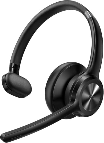 Bluetooth Headset, Wireless Headset with Microphone Noise Cancelling for Work, BT6.0 with 60hrs Working Time, One Click Mute & Rotatable Mic Single Ear Headphone for Office/Call Center/Truck